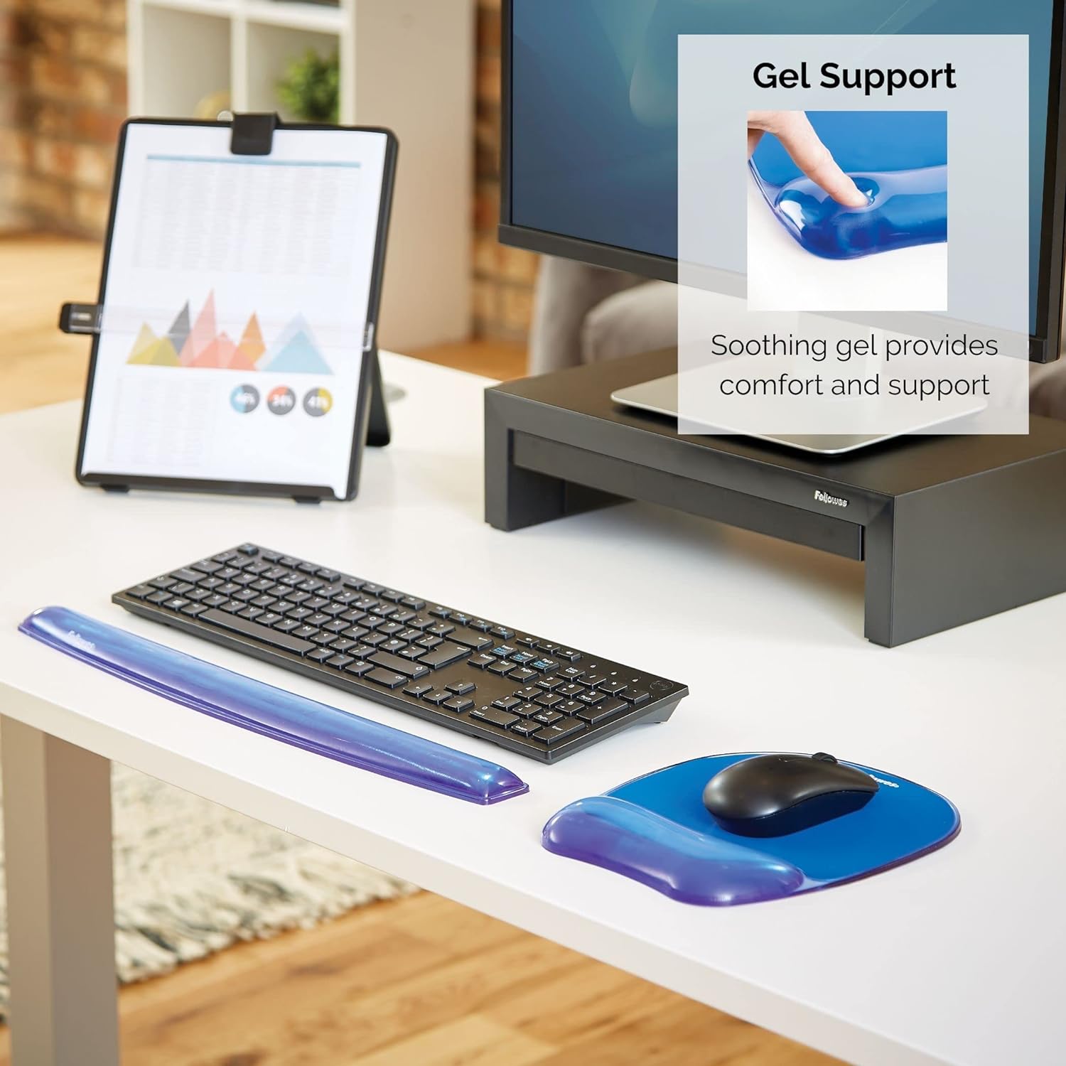 Fellowes Mouse Mat Wrist Support - Crystals Gel Mouse Pad with Non Slip Rubber Base - Ergonomic Mouse Mat for Computer, Laptop, Home Office Use - Compatible with Laser and Optical Mice