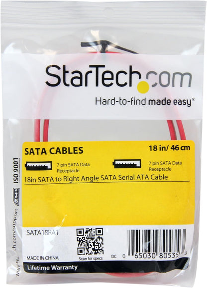 StarTech.com 18in SATA to Right Angle SATA Serial ATA Cable - 18in SATA Cable - 18 SATA Cable - 18in angled SATA Cable, Red