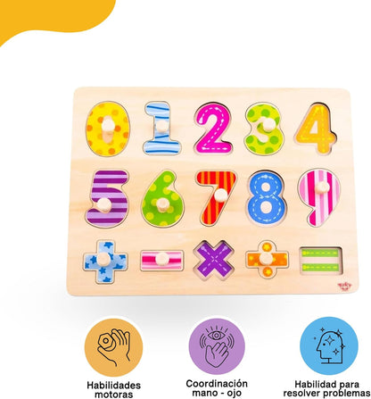Tooky Toy 921 TY851 EA Wooden Number Puzzle 16pce (EXP), red