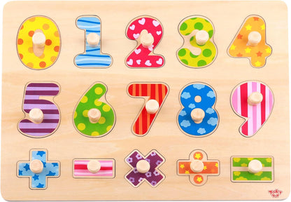 Tooky Toy 921 TY851 EA Wooden Number Puzzle 16pce (EXP), red