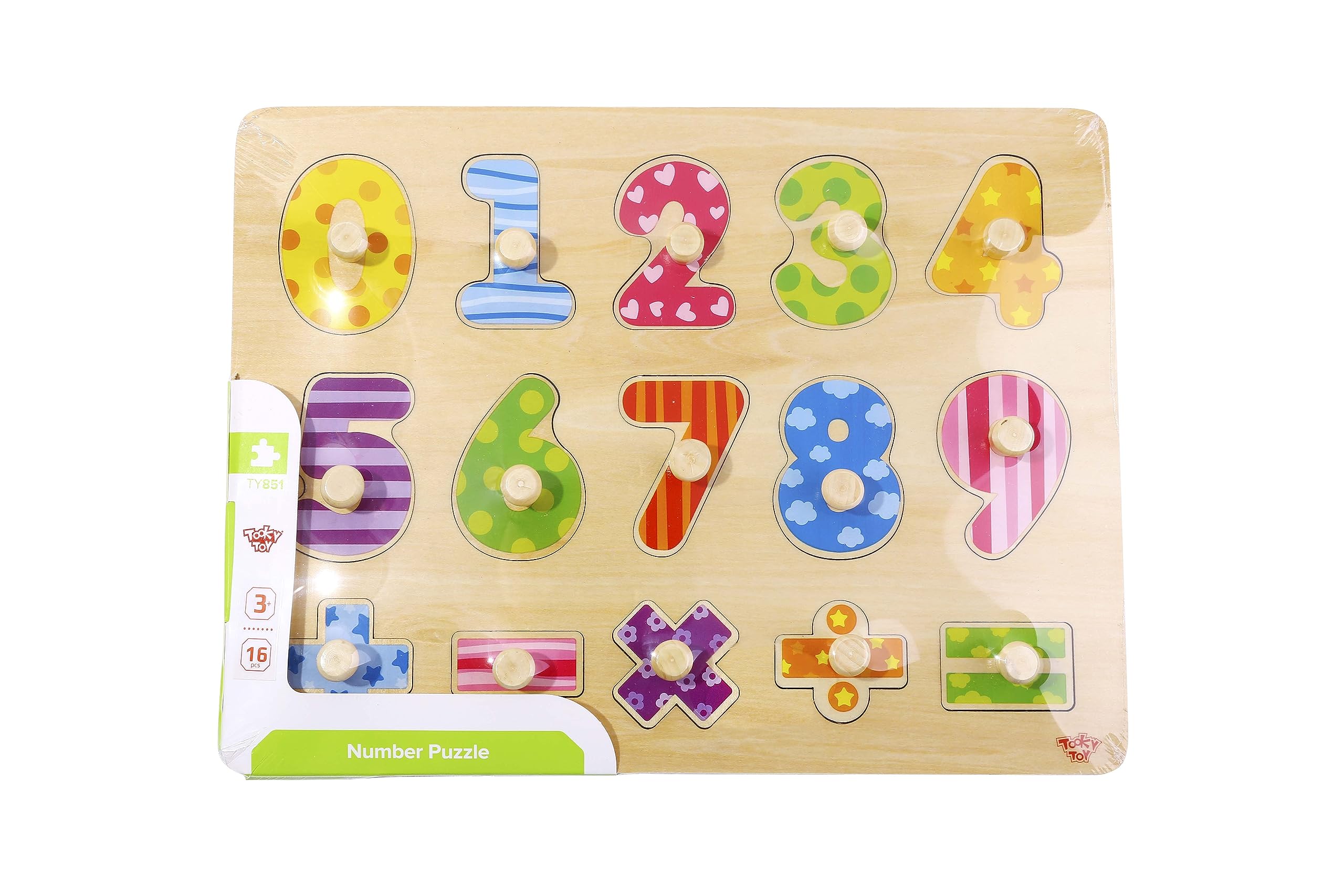 Tooky Toy 921 TY851 EA Wooden Number Puzzle 16pce (EXP), red