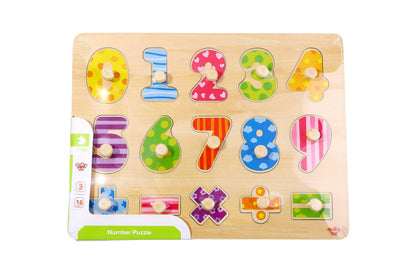 Tooky Toy 921 TY851 EA Wooden Number Puzzle 16pce (EXP), red