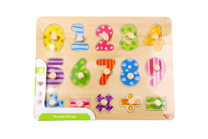 Tooky Toy 921 TY851 EA Wooden Number Puzzle 16pce (EXP), red