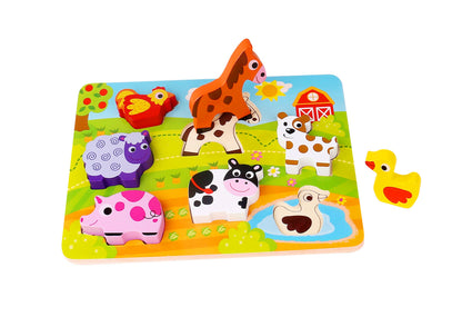 Andreu Toys 921 TKC479 Tooky Toy Chunky Puzzle - Farm EA Wooden Farm-8pcs, Multicolor, 29.5 x 21 x 1.7 cm