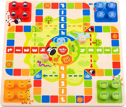 Tooky Toy 921 TY848 EA Wooden 2 in 1 Ludo/Snakes and Ladders, Multi-Coloured