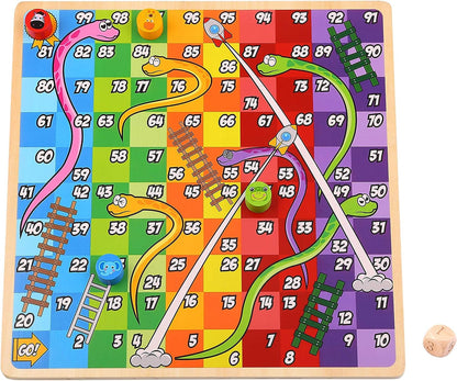 Tooky Toy 921 TY848 EA Wooden 2 in 1 Ludo/Snakes and Ladders, Multi-Coloured