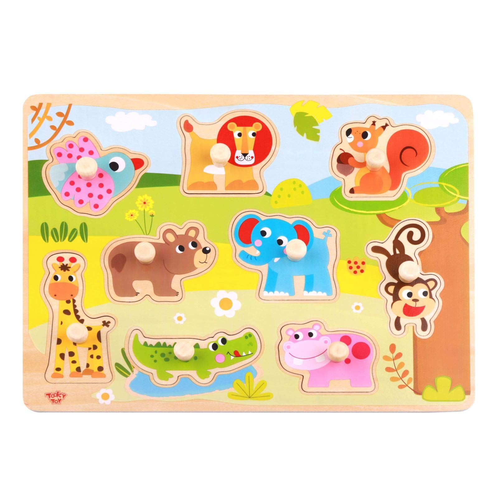 iXium Wooden Jungle Safari Animal Jigsaw Puzzle Peg Shape Sorter Toddlers Toy Present 18 Months +