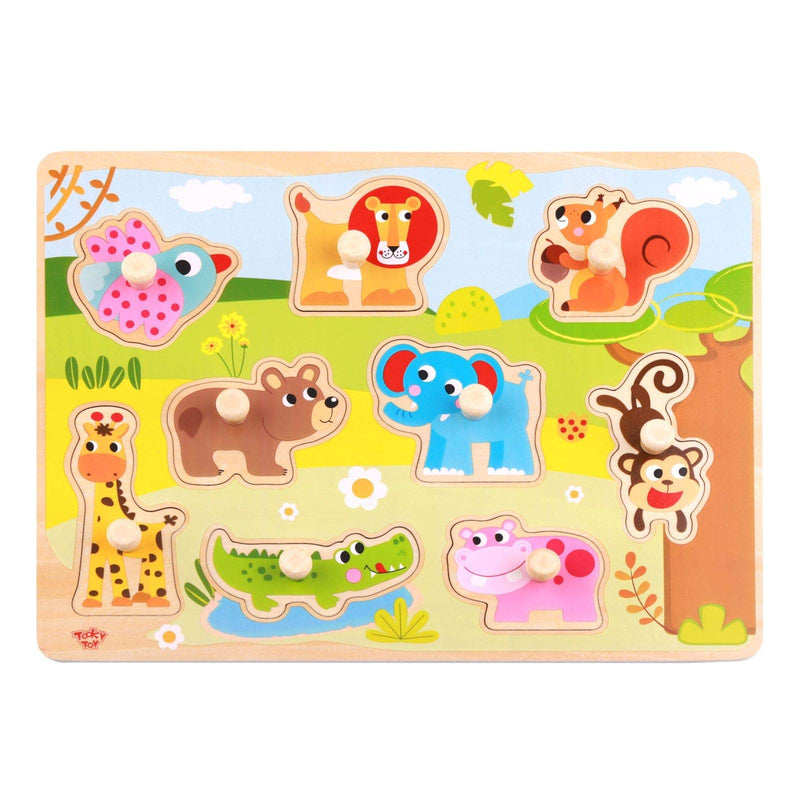iXium Wooden Jungle Safari Animal Jigsaw Puzzle Peg Shape Sorter Toddlers Toy Present 18 Months +