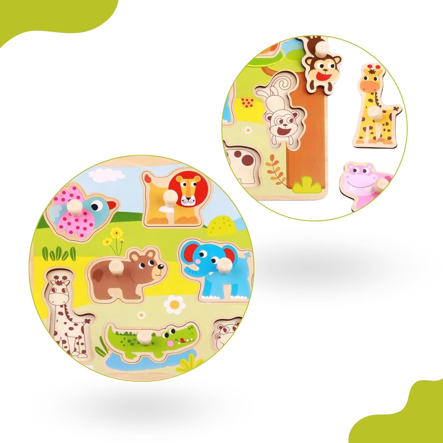 iXium Wooden Jungle Safari Animal Jigsaw Puzzle Peg Shape Sorter Toddlers Toy Present 18 Months +