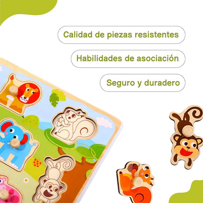 iXium Wooden Jungle Safari Animal Jigsaw Puzzle Peg Shape Sorter Toddlers Toy Present 18 Months +