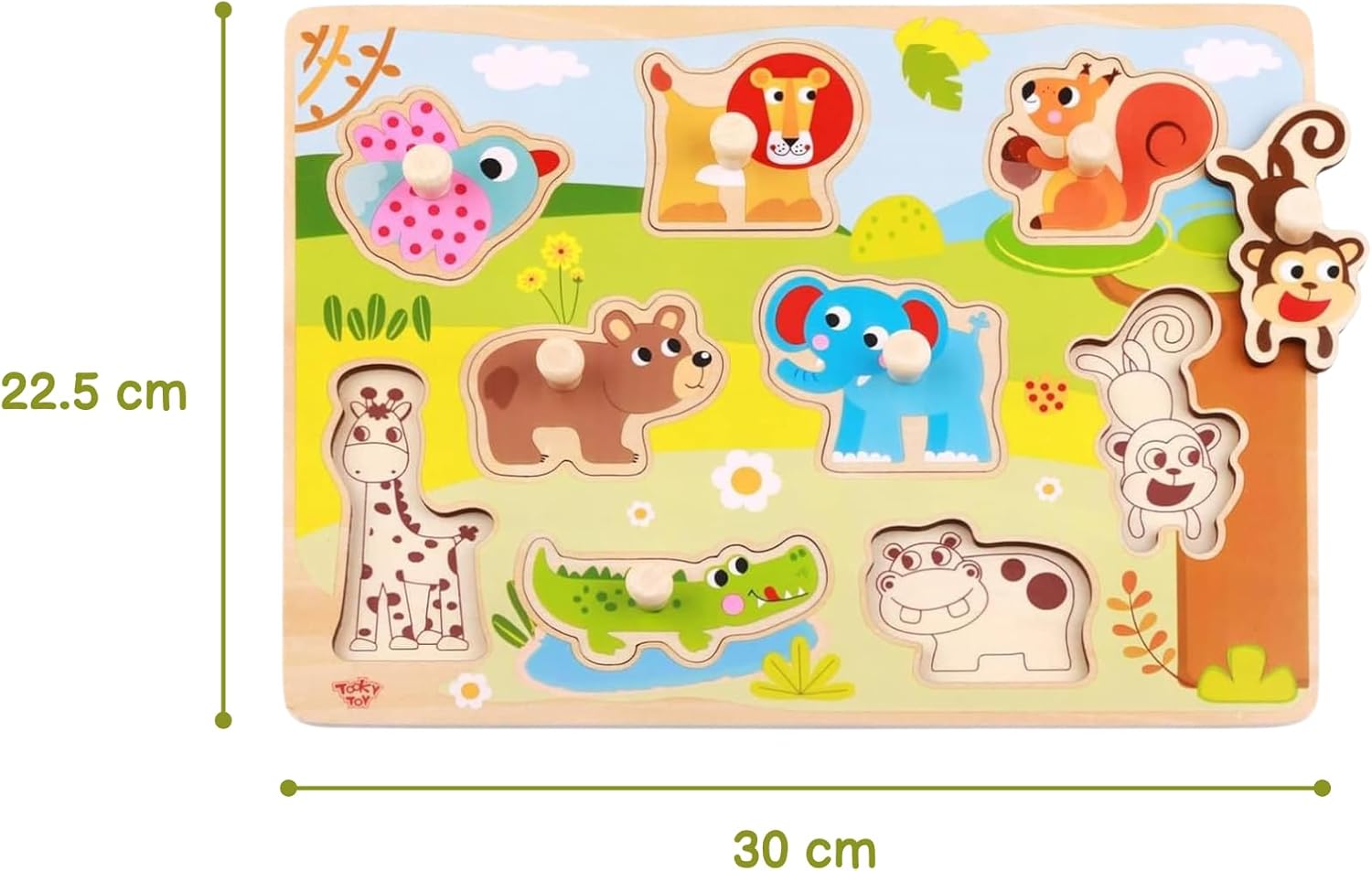 iXium Wooden Jungle Safari Animal Jigsaw Puzzle Peg Shape Sorter Toddlers Toy Present 18 Months +