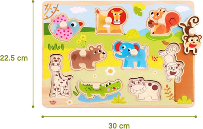 iXium Wooden Jungle Safari Animal Jigsaw Puzzle Peg Shape Sorter Toddlers Toy Present 18 Months +
