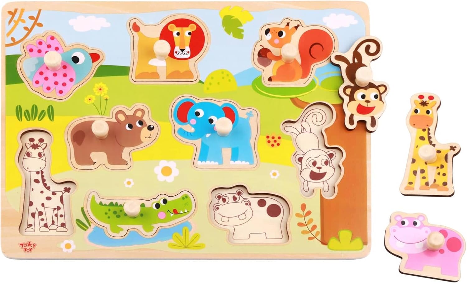 iXium Wooden Jungle Safari Animal Jigsaw Puzzle Peg Shape Sorter Toddlers Toy Present 18 Months +