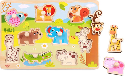 iXium Wooden Jungle Safari Animal Jigsaw Puzzle Peg Shape Sorter Toddlers Toy Present 18 Months +