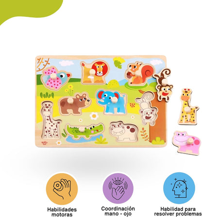 iXium Wooden Jungle Safari Animal Jigsaw Puzzle Peg Shape Sorter Toddlers Toy Present 18 Months +