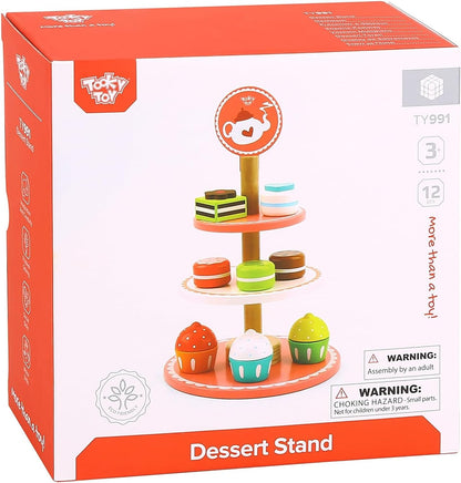 Tooky Toy 6972633370499 Etagere Toys Stand with Wooden Cupcakes, Cakes and Chocolate-Dessert Tower for Children from 3 Years-Approx. 19 x 37 cm (Diameter x Height)