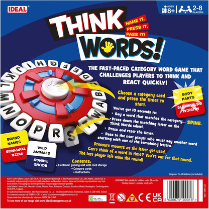 Ideal , Think Words: The Quick Thinking, Letter Pressing Game!, Family Games, for 2-8 Players, Ages 8+