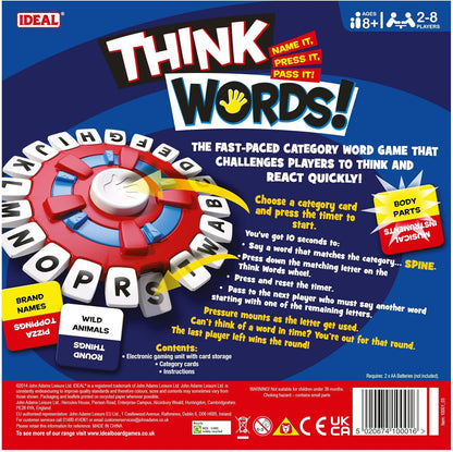 Ideal , Think Words: The Quick Thinking, Letter Pressing Game!, Family Games, for 2-8 Players, Ages 8+