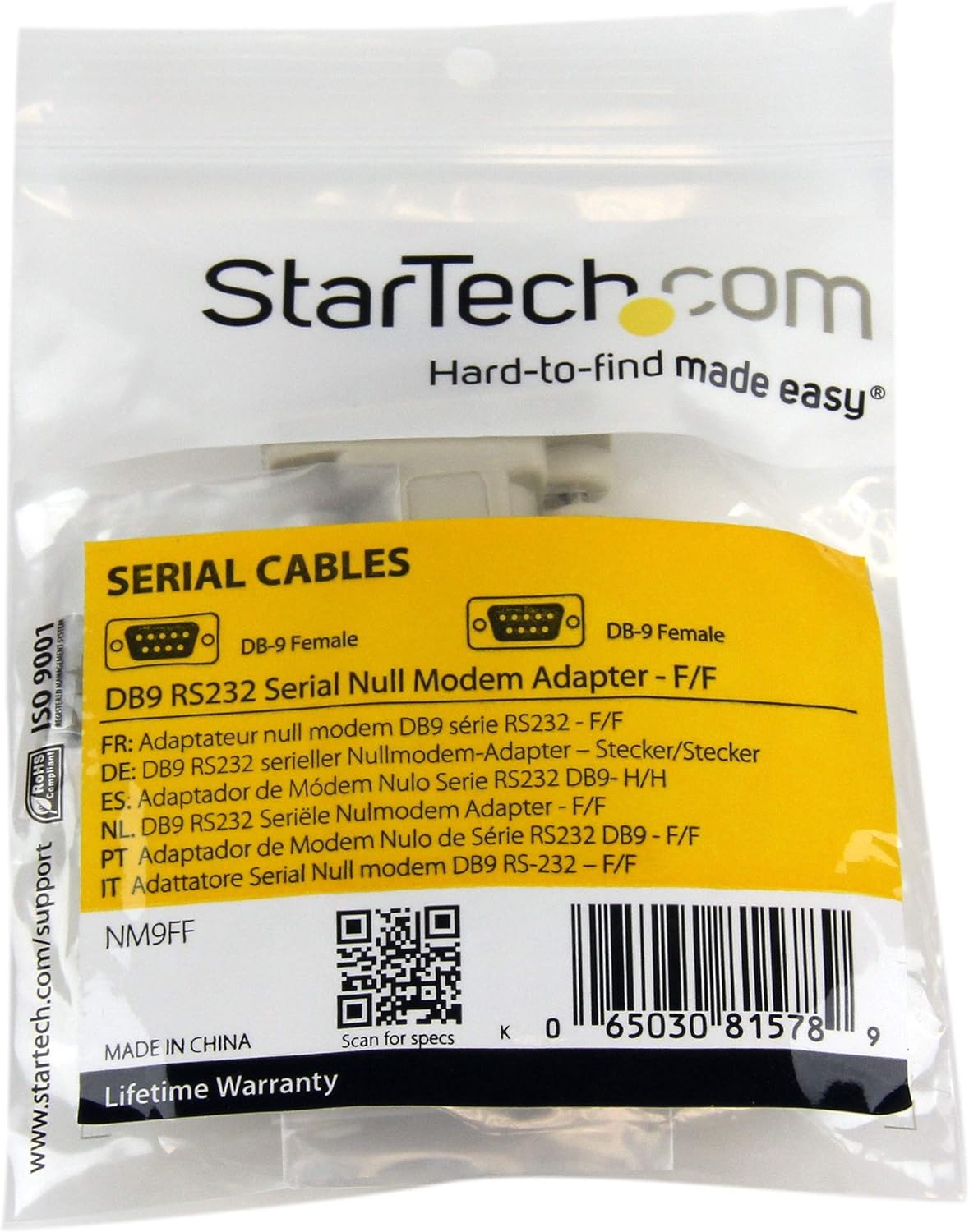 StarTech.com NM9FF DB9 RS232 Serial Null Modem Adapter, F/F, Null Modem Adapter, DB-9 (F) to DB-9 (F), White