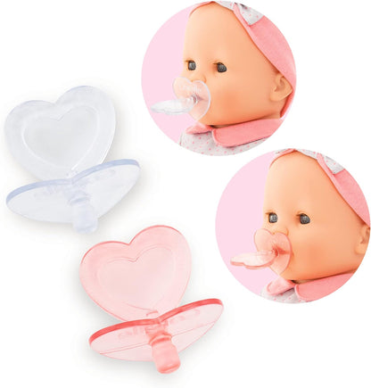 Corolle - Heart Shaped Doll Pacifier Accessory for 14-17" Dolls, 2 Pack, Clear/Pink (140370