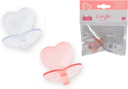 Corolle - Heart Shaped Doll Pacifier Accessory for 14-17" Dolls, 2 Pack, Clear/Pink (140370
