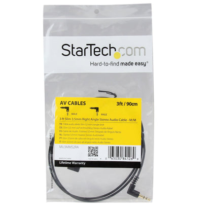 Startech.Com 3 Ft Slim 3.5Mm Right Angle Stereo Audio Cable - M/M (Mu3Mms2Ra) - Audio Cable - Mini-Phone Stereo 3.5 Mm M