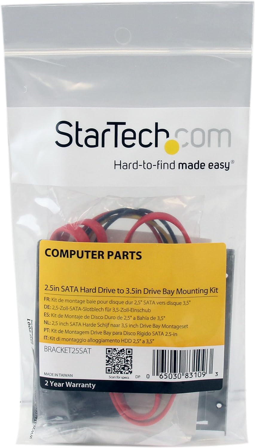 StarTech.com SSD Mounting Bracket - Solid Metal - 2.5in to 3.5 Hard Drive Adapter - SSD Bracket - SSD Upgrade Kit (BRACKET25SAT