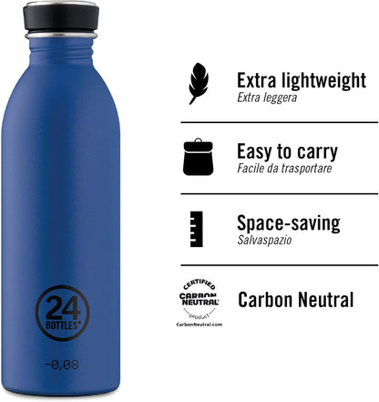 24Bottles Stainless Steel Drinking Bottle 500 ml Lightweight Non-Insulated Stainless Steel Bottle for Work, School and University (Powder Blue)