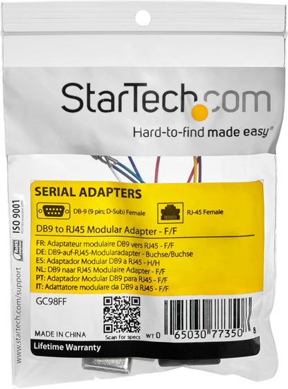 StarTech.com GC98FF - Adaptador Conversor Modular DB9 Serie a RJ45 Hembra a Hembra