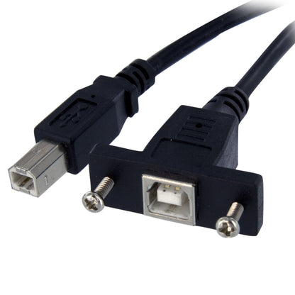 StarTech.com USBPNLBFBM3 3 ft Panel Mount USB Cable B to B, F/M, Panel Mount USB Extension USB-B Female to USB-B Male Adapter Cable, USB-B (F) Port, Black