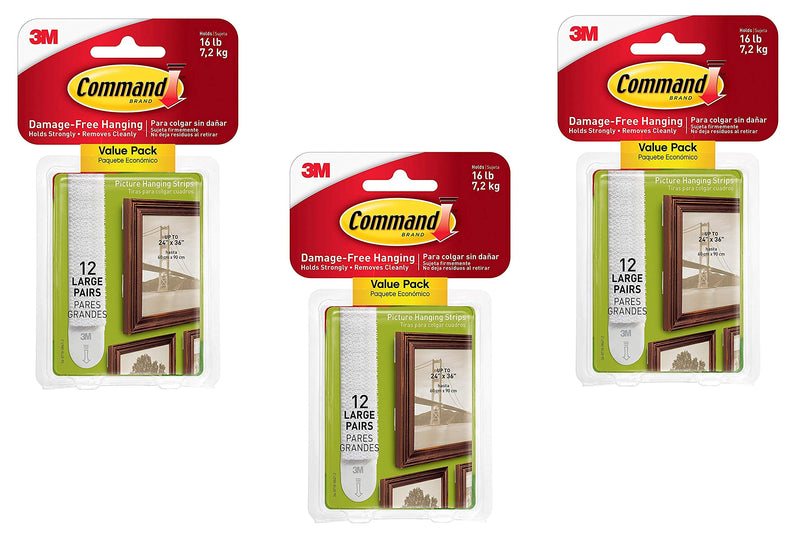 3M Command Picture Hanging Strips Large White (Pack 12) 17206 - 7100109340