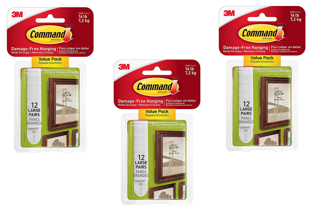 3M Command Picture Hanging Strips Large White (Pack 12) 17206 - 7100109340
