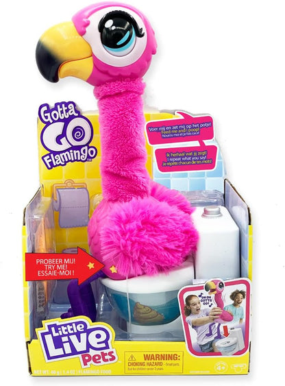 Little Live Pets Gotta Go Flamingo | Interactive Plush Toy that Eats, Sings, Dances, Poops and Talks (Batteries Included). Ages 4+ Pink Regular version