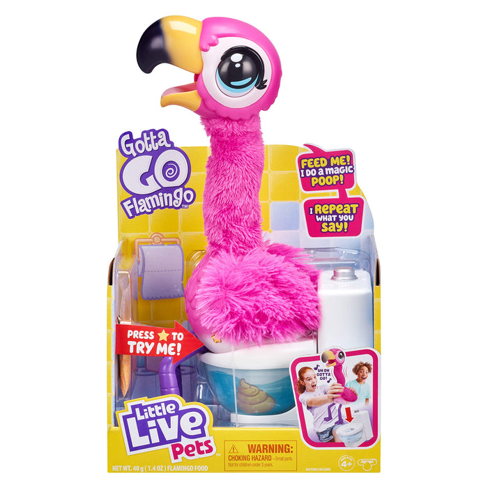 Little Live Pets Gotta Go Flamingo | Interactive Plush Toy that Eats, Sings, Dances, Poops and Talks (Batteries Included). Ages 4+