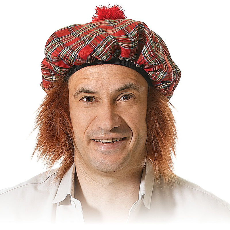 Bristol Novelty BH124 Scots Tartan Hat with Ginger Hair, Mens, Red, One Size
