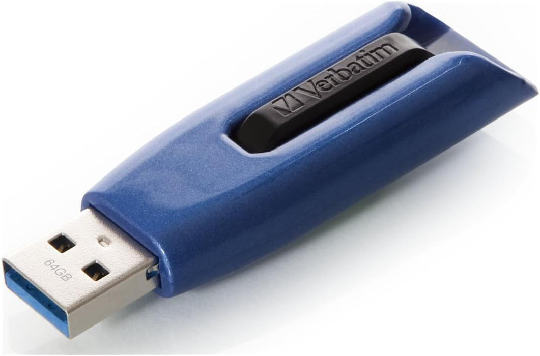 VERBATIM Clé USB Store 'n' Go V3 MAX I USB 3.2 Gen 1 I 128 Go I avec mécanisme coulissant I Interface SuperSpeed I Stockage externe pour ordinateurs portables, etc. I Bleu / Noir