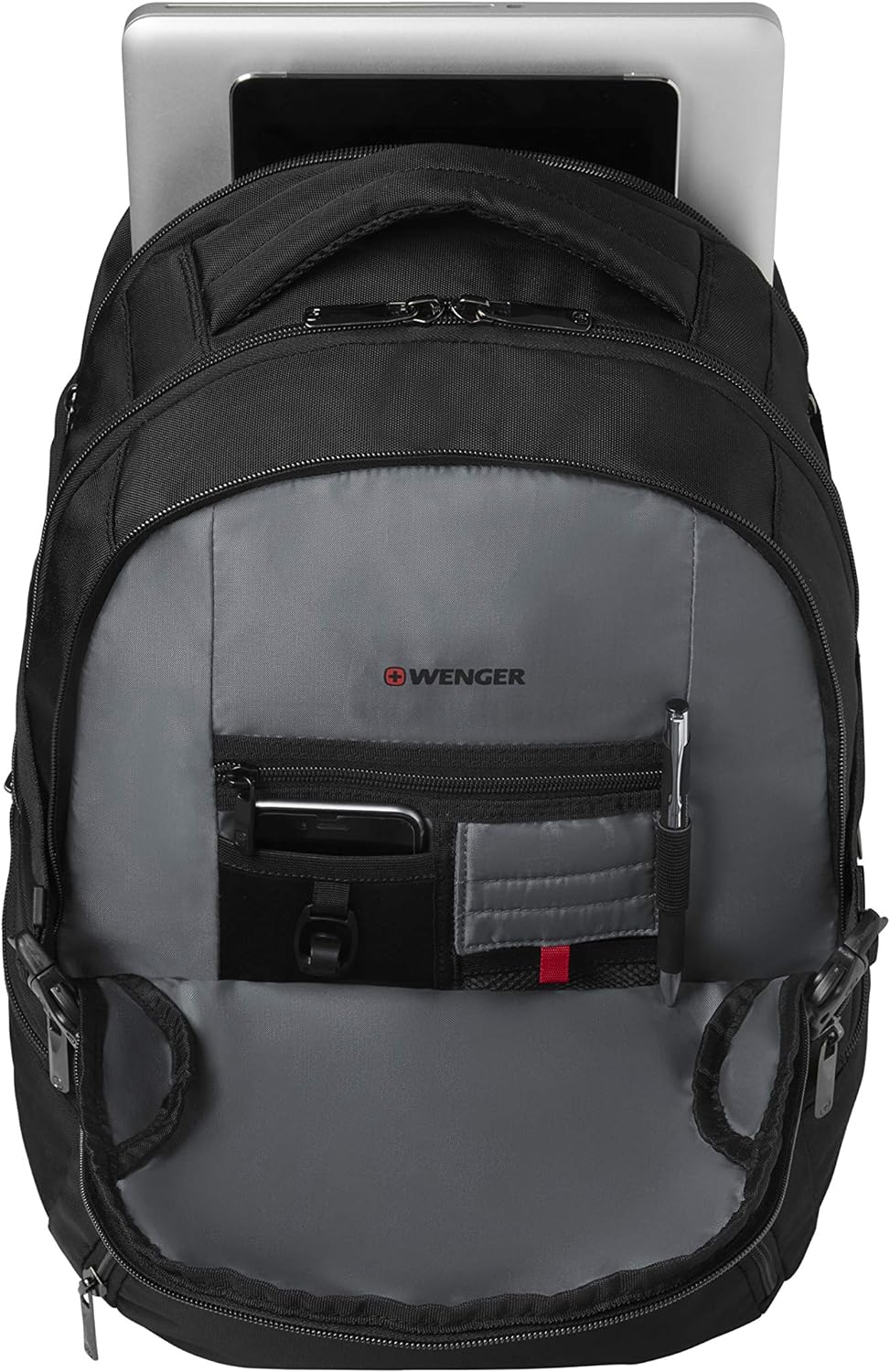 Wenger 600636 Transit 16' Backpack, Padded Laptop Compartment with iPad/Tablet/eReader Pocket in Black (27 litres), 46 Centimeters, WE600636