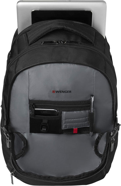 Wenger 600636 Transit 16' Backpack, Padded Laptop Compartment with iPad/Tablet/eReader Pocket in Black (27 litres), 46 Centimeters, WE600636