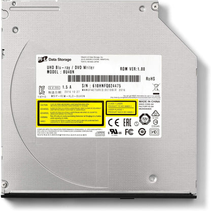 Hitachi-LG BU40N Internal UHD Blu-Ray/DVD Drive/Burner, Slim 9.5 mm Rewriter for Laptop, Desktop PC, Windows 10 Compatible, Ultra HD 4K Playback, M-Disc Support (Bare Drive