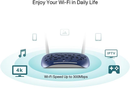 TP-Link 300 Mbps Wireless N VDSL/ADSL Modem Router, Single-Band, Broadband Speed Up To 100 Mbps, Versatile Connectivity, 4x Fast Ports, TP-Link Tether App, Easy setup (TD-W9960