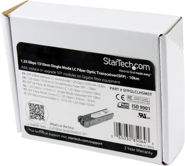 StarTech.com Cisco GLC-LH-SM Compatible SFP Module - 1000BASE-LX/LH - 1GE Gigabit Ethernet SFP - LC 20km - 1310nm - Cisco IE3400, IE3300, IE3200 (SFPGLCLHSMST