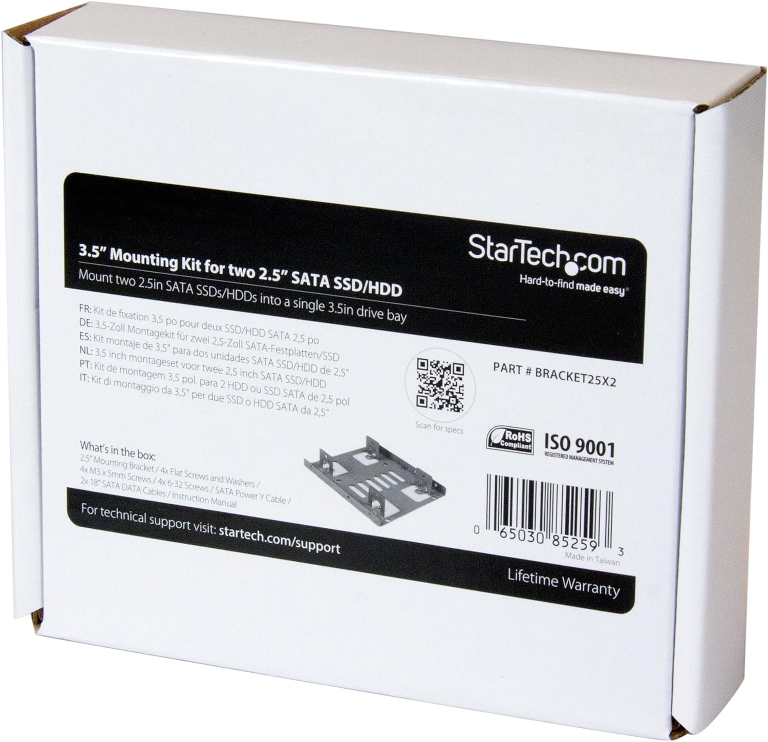 StarTech.com 2.5" to 3.5" SATA Hard Drive Mounting Bracket Kit - Dual SATA SSDs/HDDs Mounting Bracket for Mounting Bay (BRACKET25X2