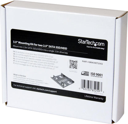 StarTech.com 2.5" to 3.5" SATA Hard Drive Mounting Bracket Kit - Dual SATA SSDs/HDDs Mounting Bracket for Mounting Bay (BRACKET25X2