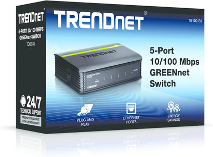 TRENDnet TE100-S5 5-Port 10/100Mbps Unmanaged Desktop Switch,White