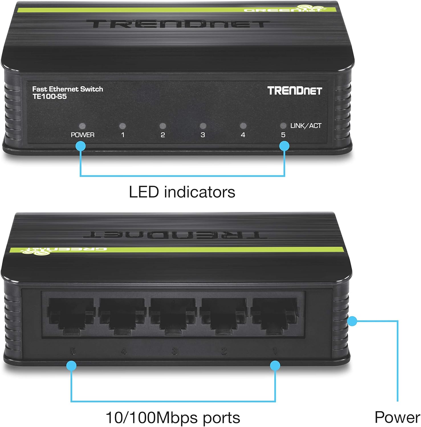 TRENDnet TE100-S5 5-Port 10/100Mbps Unmanaged Desktop Switch,White