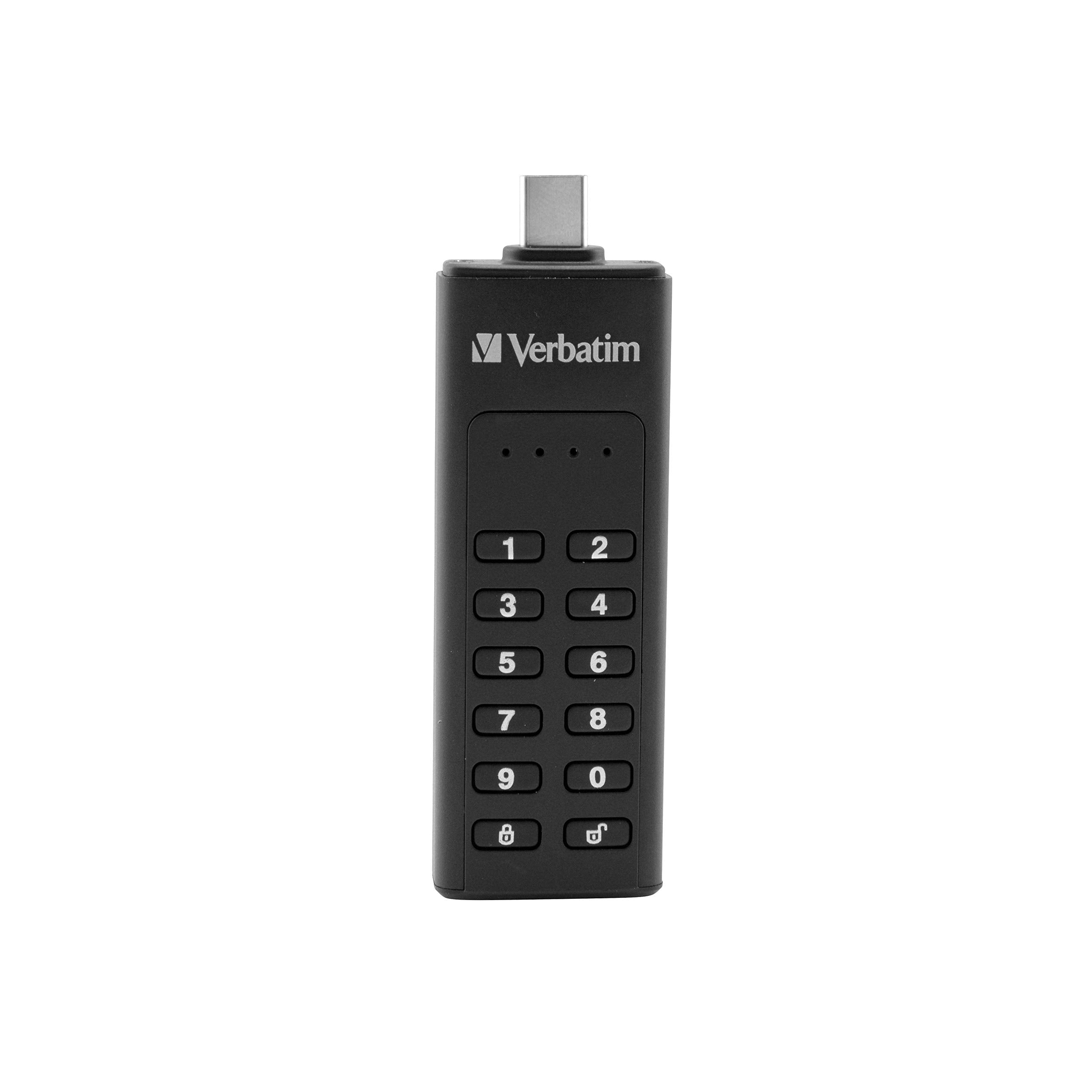 Verbatim 49430 Keypad Secure USB Stick I USB Type-C I 32GB I Memory Stick with Passcode Protection & Encryption I Including USB-C Extension Cable I USB Type-C for Laptop Notebook & Co I Black 32 GB