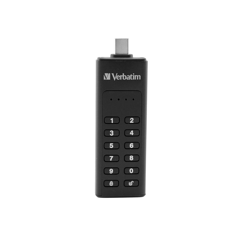 Verbatim 49430 Keypad Secure USB Stick I USB Type-C I 32GB I Memory Stick with Passcode Protection & Encryption I Including USB-C Extension Cable I USB Type-C for Laptop Notebook & Co I Black 32 GB