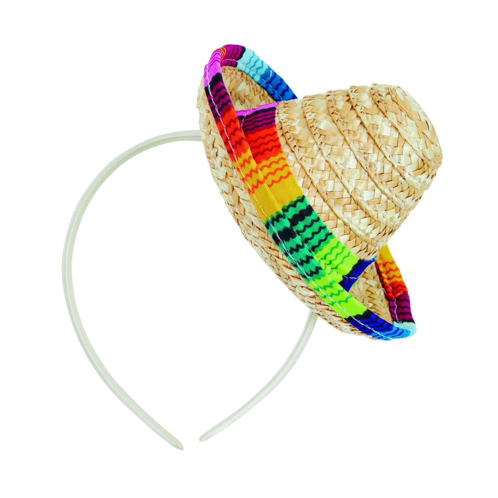 Bristol Novelty BH693 Sombrero Straw Mini On Headband, Men, Women, Multi-Colour, One Size