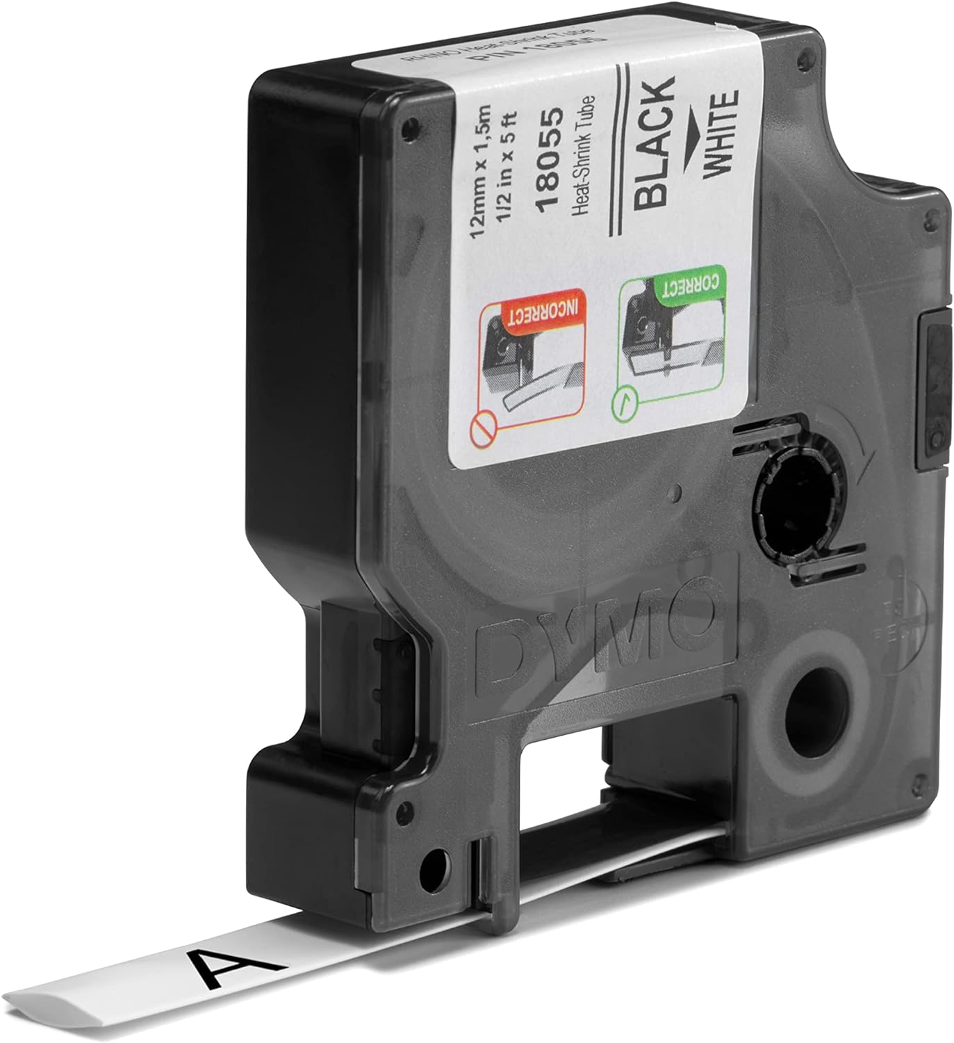 DYMO Rhino Industrial Heat-Shrink Cable Label Tubes 12mm x 1.5m Black Print on White for Rhino Label Makers