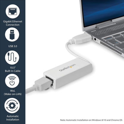 StarTech.com USB to Ethernet Adapter, USB 3.0 to 10/100/1000 Gigabit Ethernet LAN Adapter, USB to RJ45 Adapter, TAA Complaint